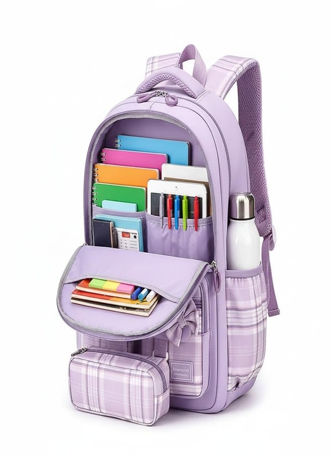 13 SOEME Purple Chex School Bag for Boys and Girls - Unisex Kids Bag, College Bag for Girls - Ideal for Kids, Boys, Girls, Parents, Mother, Father - Durable and Stylish - Image 3